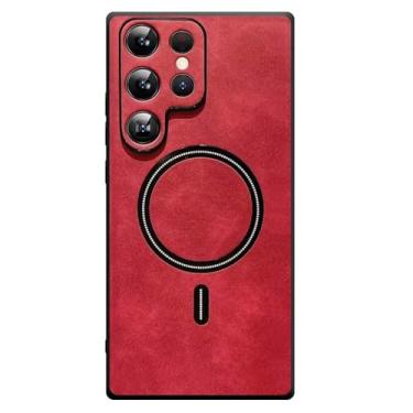 Imagem de Capa capinha protetora em tecido e silicone compatível com a tecnologia de carregamento por aproximação sem fio Para o Samsung Galaxy S24 Ultra Tela 6.8 - Cor: Vermelho