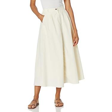 Imagem de MOON RIVER Saia midi evasê com botão de níquel, Creme, M