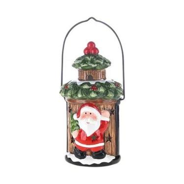 Imagem de Mini Lanterna de Cerâmica Papai Noel com LED - 17cm - 1 unidade - Crom