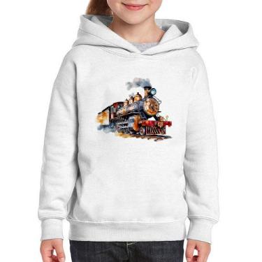 Imagem de Moletom Infantil Trem Watercolor - Foca na Moda, Branco, 8