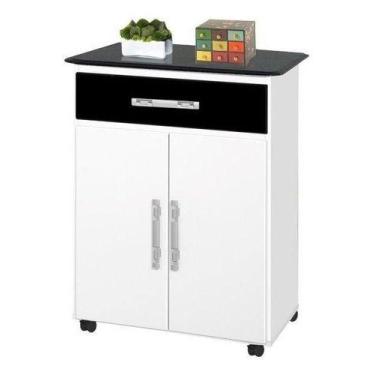 Imagem de Balcao Napo. Branco Preto 02 Portas + 01 Gaveta Com Rodizios - PASSE B