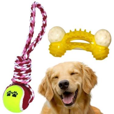 Imagem de KIT 2 Brinquedos Pet interativos para Cães Osso de Nylon Mordedor puxa