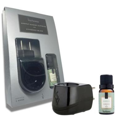 Imagem de Kit Aromatizador Elétrico Difusor Preto Via Aroma Bivolt + 1 Essência 