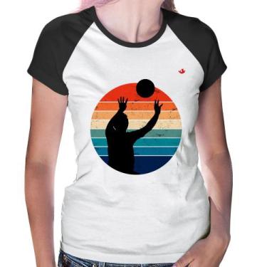 Imagem de Baby Look Raglan Vôlei Vintage Sunset - Foca na Moda, Branco, Preto, M