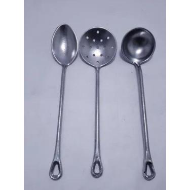 Imagem de Concha/escumadeira/colher Arroz Jogo 3 Peças Alumínio Batido - Mega Al