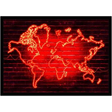 Imagem de Quadro Decorativo Mapa-Múndi Artístico Continentes Neon Salas Escritór