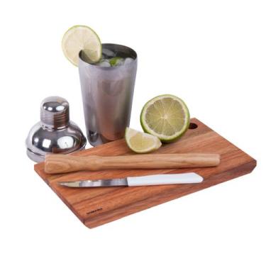Imagem de Kit Coqueteleira Inox Caipirinha Profissional 4 Peças Utily - Domama