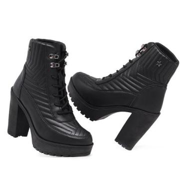 Imagem de Bota Coturno Feminino Cano Alto Leve Conforto Dia a Dia Solado Tratora