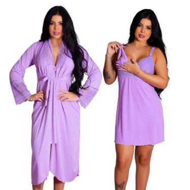 Imagem de Kit de Robe Roupão Longo e Camisola Amamentação Gestante Fácil Acesso 