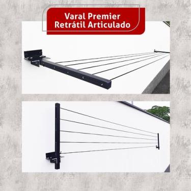 Imagem de Varal de parede articulado aluminio 60 kg preto premier - home varais
