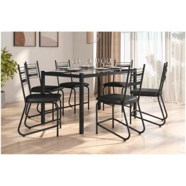 Imagem de Mesa de Jantar 6 Cadeiras Retangular Preto Fosco Tampo de Vidro Artefa