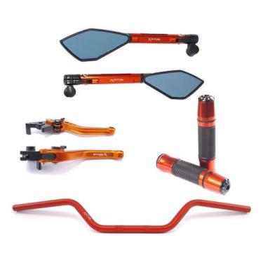 Imagem de Kit Guidão Naked Manopla Retrovisor Manete Fazer Xj6 - NoBrand, Laranj