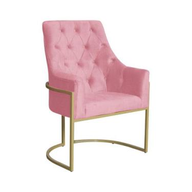 Imagem de Poltrona Decorativa Vick Suede Rosa Base Dourada Mz Decor - Mazzero De