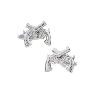 Imagem de MRCUFF Pistolas Armas de mão Duelo cruzado 6 Shooters Par de abotoaduras em uma caixa de presente de apresentação e pano de polimento