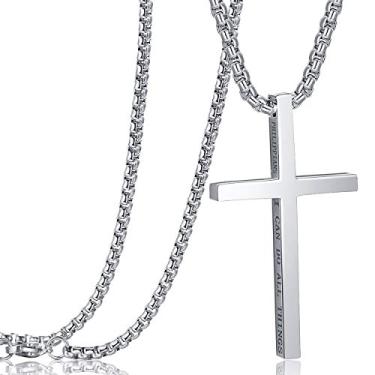 Imagem de Rehoboth Colar com pingente de cruz de aço inoxidável para meninas, meninos, homens, mulheres, versículo bíblico, Filipenses 4:13, corrente I Can Do All Things, 61 cm, Metal