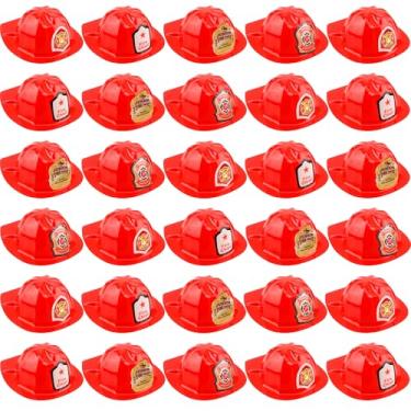 Imagem de Cotiny 32 Pack Kids Firefighter Helmet Red Fire Helmet Firefighter Cosplay Hats with Stickers for Kids Firefighter Party Halloween Costume Accessories, 4 Style