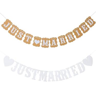 Imagem de Honbay Banner de casamento Just Married Decoração de casamento Adereços românticos para fotos de casamento