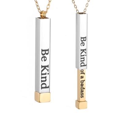 Imagem de SKQIR Be Kind of a Badass Colares femininos com mensagem oculta para melhores amigas irmãs, presentes inspiradores engraçados, colares com pingente de barra vertical, joias, presentes de mordaça para
