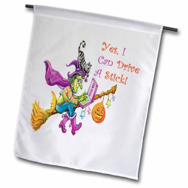 Imagem de 3dRose fl_216807_1 Bandeira de jardim fofa bruxa voando em sua vassoura Says Yes I Can Drive A Stick, 30 x 45 cm