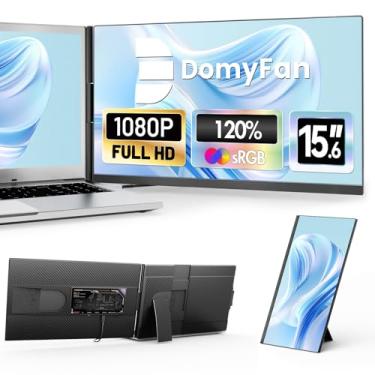 Imagem de domyfan Extensor de monitor de laptop de 15,6 polegadas, 120% sRGB FHD 1080p IPS, extensor de tela dupla destacável, monitor portátil adequado para laptops com HDMI/USB-A/Tipo-C Plug-Play para