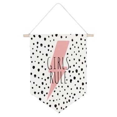 Imagem de QODUNG Sinal de regra para meninas, faixa de quarto de meninas, decoração de quarto de meninas, bandeira de parede com flâmula pendurada em tela para quarto de bebê menina quarto infantil berçário