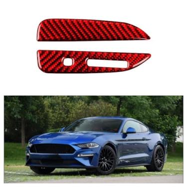 Imagem de IKUESM compatível com Ford Mustang GT 2015-2021 Acessórios de fibra de carbono interior do carro caixa de mudança de marcha painel capa guarnição quadro kit decorativo adesivo(Style A(Red),Left-hand d