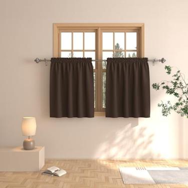 Imagem de Cortinas marrom de 76,2 cm, cortinas curtas para banheiro, cortinas curtas de trama tripla, conjunto de tratamento de meia janela, 2 painéis, bolso para varão, 76,2 cm