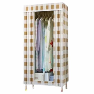 Imagem de Guarda-roupa Armário de guarda-roupa resistente dobrável grosso madeira maciça montado oxford pano único tecido dormitório aluguel pano guarda-roupa armário