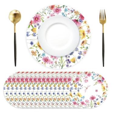 Imagem de Jogo americano de papel descartável, pacote com 50 tapetes de mesa de flores da primavera, 33,4 cm, decorativos, libélula, flores silvestres, para primavera, aniversário, festa de casamento