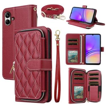 Imagem de Dswteny Argyle Capa carteira para Samsung Galaxy A05 com alça de pulso, alça de ombro, bolsa de couro PU flip suporte para cartão de crédito acessórios capa de celular para Ao5 A 05 mulheres meninas