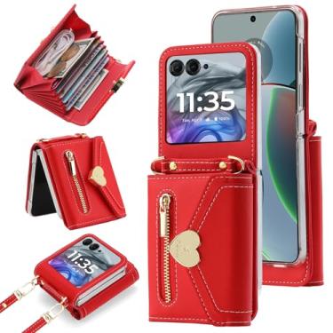 Imagem de YQODSZ Capa carteira para Motorola Razr 2024 com alça transversal, capa flip para Motorola Razr 50 com fivela em forma de coração feminina e feminina capa protetora de couro para Motorola Razr 2024