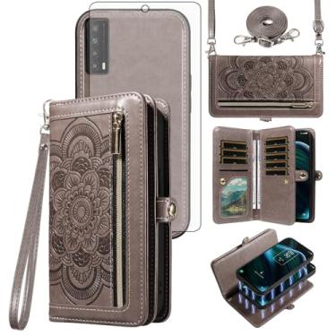 Imagem de Asuwish Capa de telefone para TCL Stylus 5G 2022 com zíper carteira magnética destacável com protetor de tela de vidro temperado alça transversal flor porta-cartão de crédito TLC Stylo G5 6.81 T779W