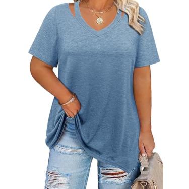 Imagem de Amrto Blusas femininas plus size recortadas com gola V e manga 3/4, túnica casual elegante para usar com leggings, A - cinza azul, 4G