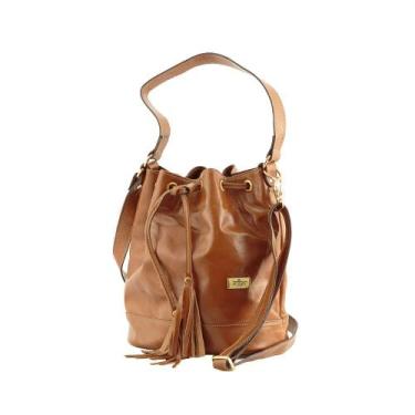 Imagem de Bolsa Saco Feminina Transversal em Couro Legitimo Caramelo - Betania C