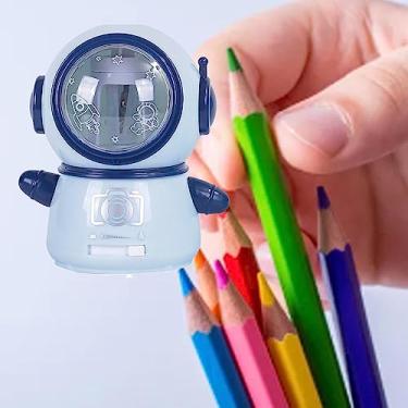 Imagem de Apontador de Lápis Elétrico Spaceman Dos Desenhos Animados Bonito Seguro Flexível para Sala de Aula Casa Portátil Apontadores de Lápis (Azul claro)