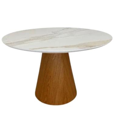 Imagem de Mesa De Jantar Cone Redondo 120 Cm Base Freijó Tampo Mármore Branco Extra