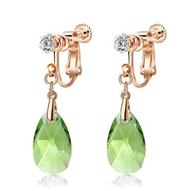 Imagem de Brincos pendentes de cristal Swarovski em formato de gota para mulheres, não perfurados, banhado a ouro rosa 14K, joia hipoalergênica