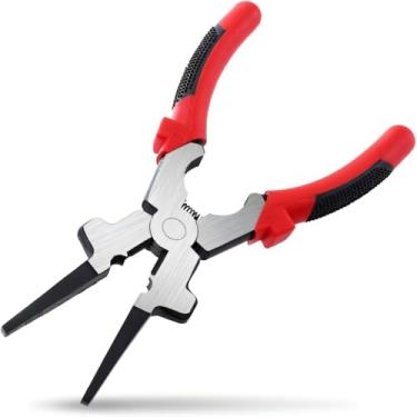 Imagem de Hymnorq Alicate MIG de 20 cm com corpo de aço CR-V, nariz de agulha, limpador de bocal, face de martelo mais arredondada, cortador de fio temperado e alça ergonômica para soldagem em oficinas