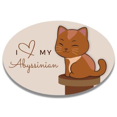 Imagem de Magnet Me Up Adesivo magnético de carro da raça de gato fofo I Love My Abyssinian, 10 x 15 cm, oval, sem pelos, padrão atlético malhado, presentes de lembrança colecionáveis, entusiastas de gatos, ímã