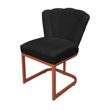 Imagem de Cadeira de Decorativa Pétala Veludo Preto Base de Ferro Cobre - Vallisa Decor