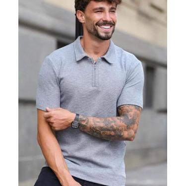 Imagem de Camiseta polo masculina zíper tricot premium manga curta - LIFESTYLE, 