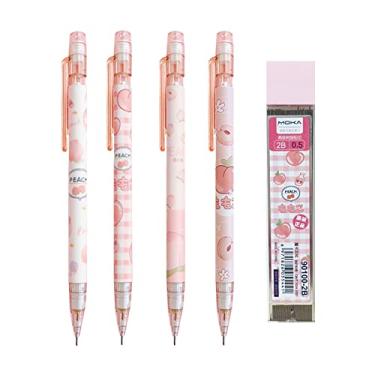 Imagem de MOZXIRZ 4 peças de lapiseiras fofas com borracha 0,5 mm de desenho de pêssego, lápis escolar para crianças, meninos, meninas, mulheres (4 peças pêssego + refil)