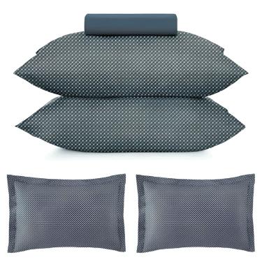 Imagem de Kit Jogo de Cama Casal 3 Peças e 2 Fronhas Extras Altenburg Toque Acetinado Slim Azul