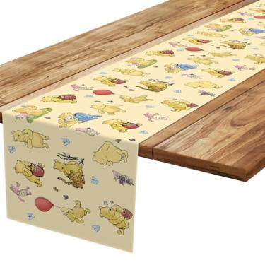 Imagem de Decorações clássicas de chá de bebê Ursinho Pooh, decoração de festa de aniversário Pooh, toalhas de mesa do Ursinho Pooh, toalha de mesa amarela Pooh, material de festa de aniversário revelador de