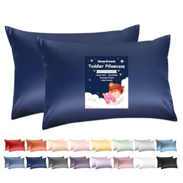 Imagem de Deep Dream Fronhas infantis para travesseiro 13 x 18, pacote com 2, 100% algodão, capa de travesseiro de viagem, 600 fios, fronhas pequenas macias e respiráveis, fecho de envelope, azul marinho