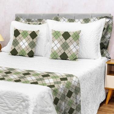 Imagem de Kit 5 Peças Decoração Sala Peseira Queen Piquet Cama Posta Luxo (Patchwork)