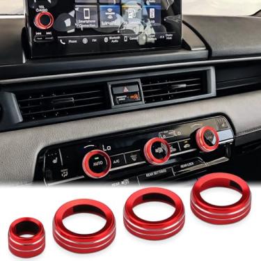 Imagem de Auovo Tampas de botão de controle de volume A/C compatíveis com Honda Pilot 2023 2024 acessórios console central botão botão botão capa acabamento interior decoração de carro (vermelho)