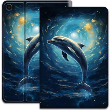 Imagem de Capa para Samsung Galaxy Tab A9 Plus 11 polegadas 2023, capa elegante e inteligente, suporte ajustável com hibernar e despertar automáticos, para tablet Galaxy Tab A9 Plus - Golfinho sob a lua