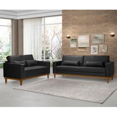 Imagem de Conjunto Sofá Living 3 E 2 Lugares - Valência - Corino Preto
