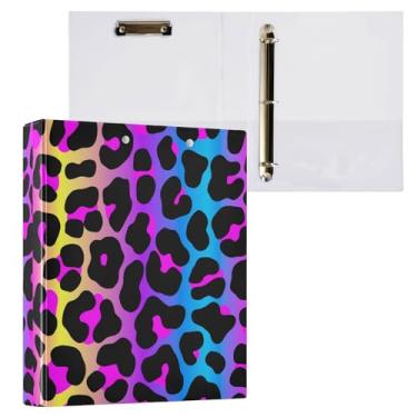 Imagem de Fichário com 3 anéis, estampa de leopardo, pasta de arquivo gradiente neon com 200 folhas, armazenamento de arquivos para mulheres e homens, material de escritório escolar